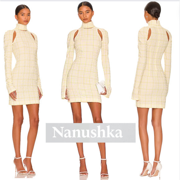 Nanushka Revolve Kali Mini‎ Dress Seersucker Bodycon Yellow Size Small - Picture 2 of 15